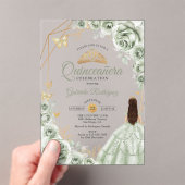 Quinceanera Sage Green Dress Floral Gold Acryleinladungen (Insitu (Handheld))