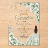 Quinceanera Sage Green Dress Floral Gold Acryleinladungen (Vorderseite)