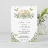 Quinceañera Sage Green Floral Gold Crossfly Butter Einladung (Stehend Vorderseite)