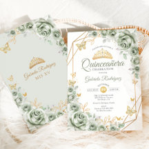 Quinceanera Sage Green Floral Gold