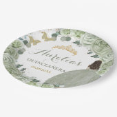 Quinceañera Sage Green Floral Prinzessin Schmetter Pappteller (Schrägansicht)