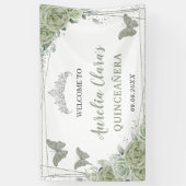 Quinceañera Sage Green Floral Willkommen Hintergru Banner (Vertikal)
