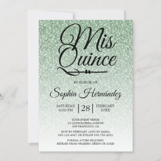 Quinceañera Sage Green Glitzer 15. Geburtstag Einladung