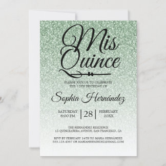 Quinceañera Sage Green Glitzer 15. Geburtstag Einladung