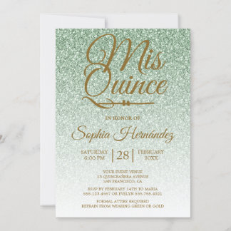 Quinceañera Sage Green Glitzer 15. Geburtstag Einladung