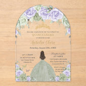 Quinceañera Sage Green Lila Lilac Floral Arch Acryleinladungen (Vorderseite)