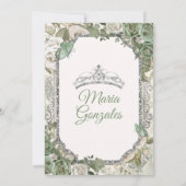 Quinceañera Sage Green & Silver Crown Butterfly Einladung (Rückseite)