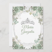 Quinceañera Sage Green & Silver Crown Butterfly Einladung (Rückseite)