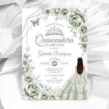 Quinceanera Sage Green Silver Dress Floral
