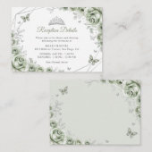 Quinceanera Sage Green Silver Floral Details Begleitkarte (Vorne/Hinten)