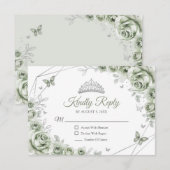 Quinceanera Sage Green Silver Floral Reply RSVP Karte (Vorne/Hinten)