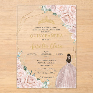 Quinceañera Sanfte Rosa Rosen Floral 15 Jahre Acryleinladungen