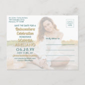 Quinceañera Save the Date 2 Foto Grün und Gold Einladungspostkarte (Rückseite)