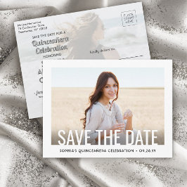 Quinceañera Save the Date 2 Foto Minimalistisch Ankündigungspostkarte