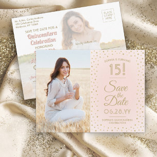 Quinceañera Save the Date 2 Foto Rosa Einladungspostkarte
