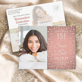 Quinceañera Save the Date 2 Foto Rose Gold Pink Einladungspostkarte