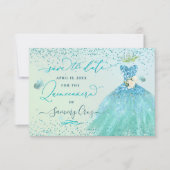 Quinceanera Save the Date Aqua Glitzer Dress Einladung (Vorderseite)