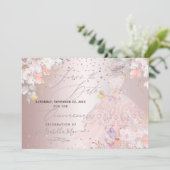 Quinceanera Save the Date Blush Rose Platterbsen Einladung (Stehend Vorderseite)