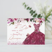 Quinceanera Save the Date Cherry Red Dress (Stehend Vorderseite)