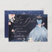 Quinceanera Save the Date Dusty Blue Gown Einladung (Vorne/Hinten)