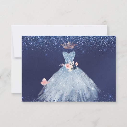 Quinceanera Save the Date Dusty Blue Gown Einladung (Rückseite)