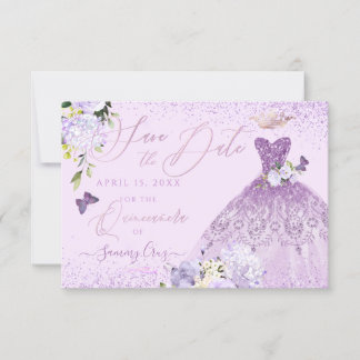 Quinceanera Save the Date Dusty Lila Gown Einladung