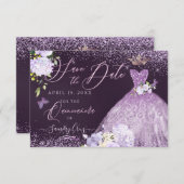 Quinceanera Save the Date Dusty Lila Gown Invit Einladung (Vorne/Hinten)