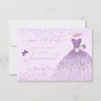 Quinceanera Save the Date Dusty Lila Gown Invit Einladung