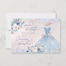 Quinceanera Save the Date Dusty Pink Blue Peonera Einladung