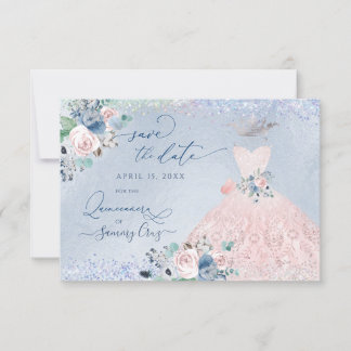 Quinceanera Save the Date Dusty Pink Blue Peonera Einladung