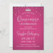 Quinceañera Save the Date Elegant Fuschia Pink Magneteinladung (Vorderseite)