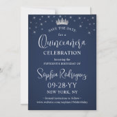 Quinceañera Save the Date Elegant Navy Blue Magneteinladung (Vorderseite)