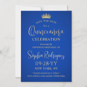 Quinceañera Save the Date Elegant Royal Blue Gold Magneteinladung (Vorderseite)