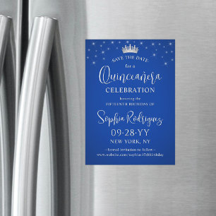 Quinceañera Save the Date Elegant Royalblau Magneteinladung