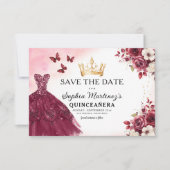 Quinceanera Save the Date Floral Burgund (Vorderseite)