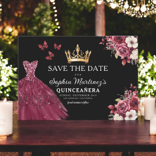 Quinceanera Save the Date Floral Burgund