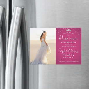 Quinceañera Save the Date Foto Fuschia Pink Magneteinladung