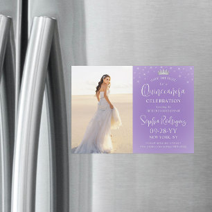 Quinceañera Save the Date Foto Lila Violett Sterne Magneteinladung