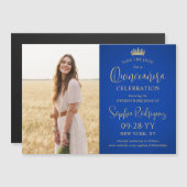 Quinceañera Save the Date Foto Royal Blue & Gold Magneteinladung (Vorne/Hinten)