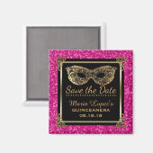 Quinceanera Save the Date Geburtstag Pink Gold Magnet (Vorderseite/Rückseite)