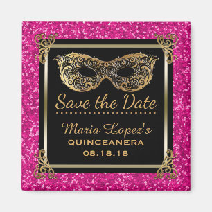 Quinceanera Save the Date Geburtstag Pink Gold Magnet