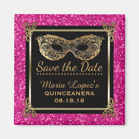 Quinceanera Save the Date Geburtstag Pink Gold Magnet (Vorne)