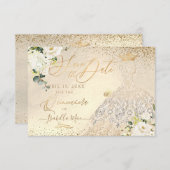 Quinceanera Save the Date Gold Imitate Glitzer Goi Einladung (Vorne/Hinten)