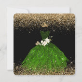 Quinceanera Save the Date Green Imitats Glitzer Go Einladung (Rückseite)