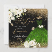 Quinceanera Save the Date Green Imitats Glitzer Go Einladung (Vorderseite)