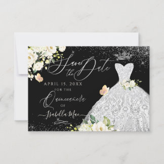 Quinceanera Save the Date Imitate Glitzer Weißes  Einladung