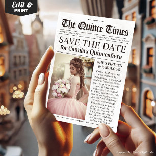 Quinceañera Save-the-Date-Karte, Miss Quince Zeitu Einladung