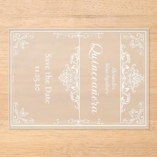 Quinceañera - Save the Date  Light Blue Elegant Acryleinladungen (Vorderseite)