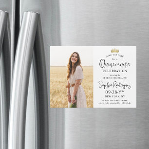 Quinceañera Save the Date Moderne Foto Gold Crown Magneteinladung