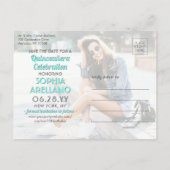 Quinceañera Save the Date Modernes 2 Foto Aquamari Einladungspostkarte (Rückseite)